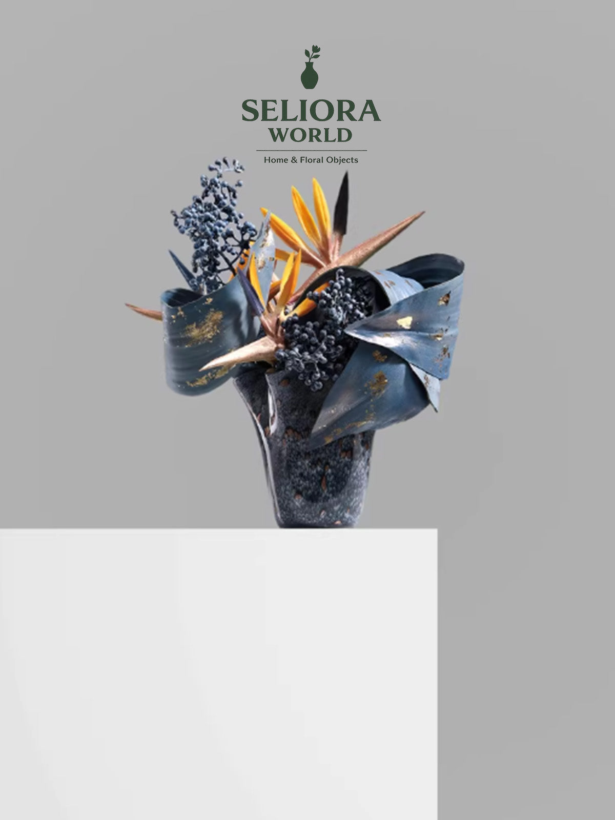 Azure Elegance Glass Floral Ensemble