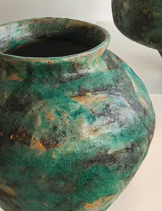 Emerald Splash Glaze Ceramic Vase