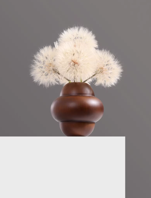 Walnut Wood “Snow Orb” Floral Accent